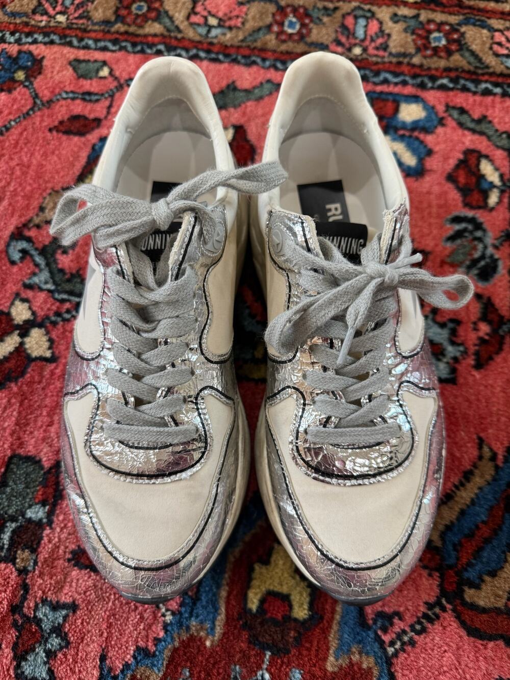 Golden Goose Dad Star Running Shoes 37 Womens 6.5-7 White Silver Sneakers